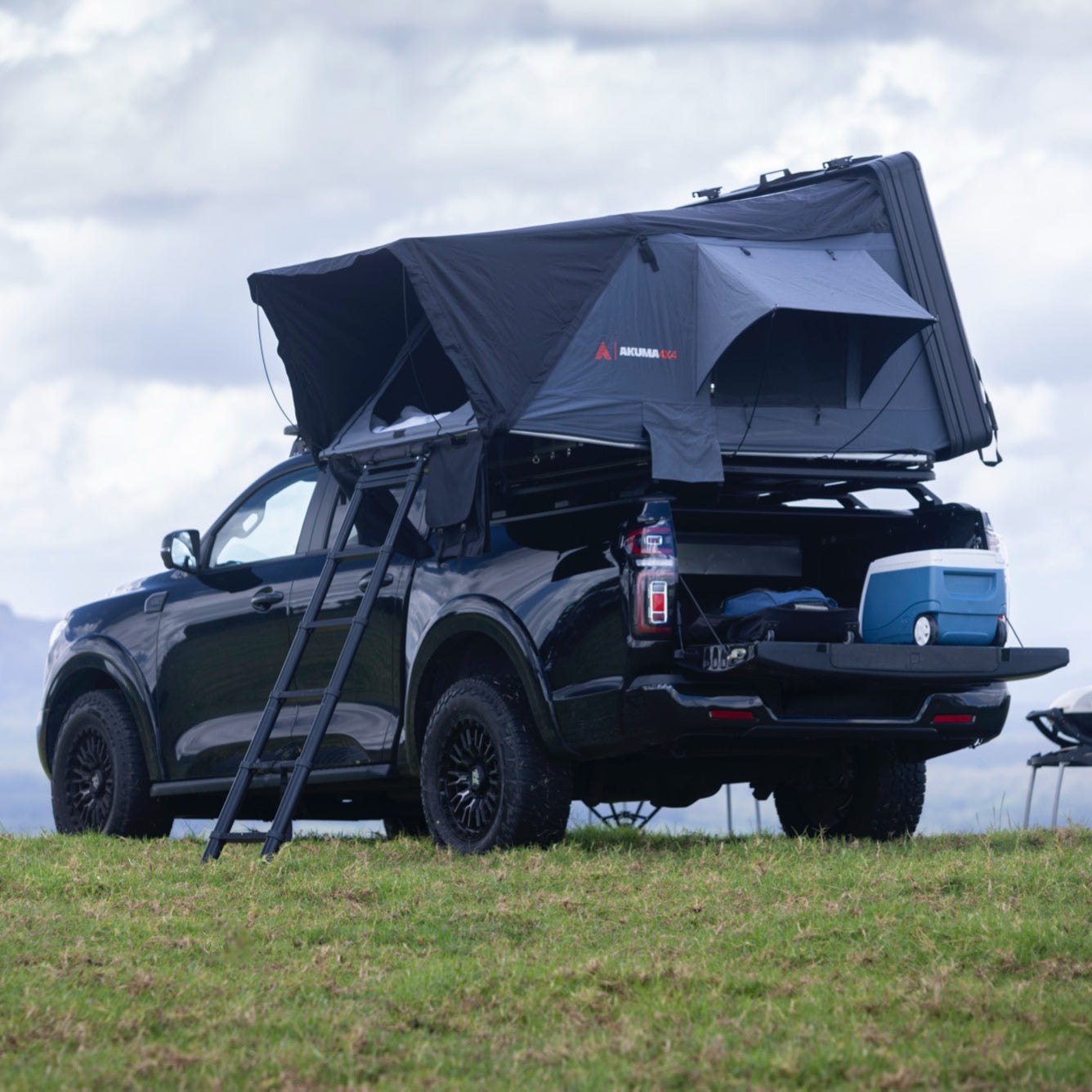 K,gari Tub Rack Mounted Hardshell Tent open and fitted to vehicle tub