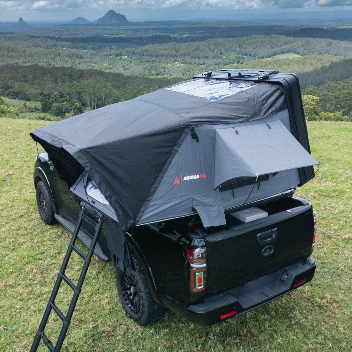 K,gari Tub Rack Hardshell Tent open with mountains in the background