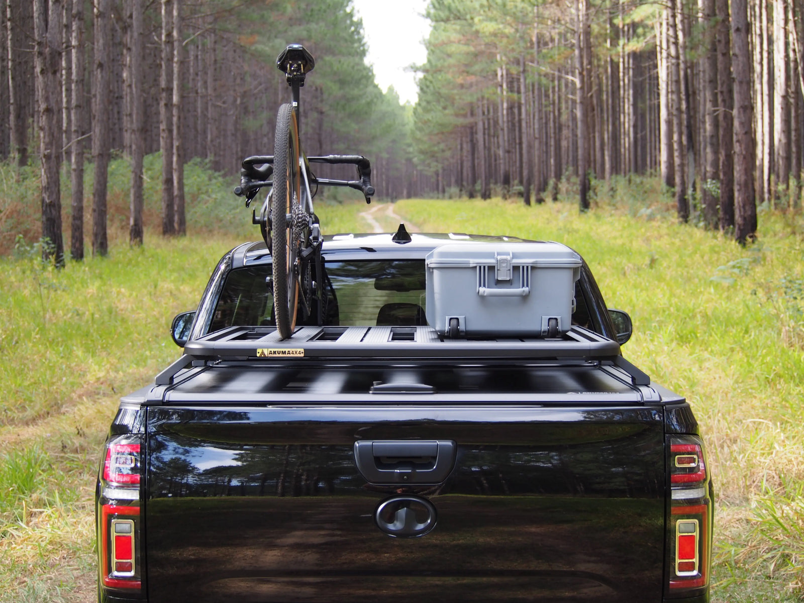 Rear view of a Ute Tub Rack on a GWM Cannon with cargo loaded