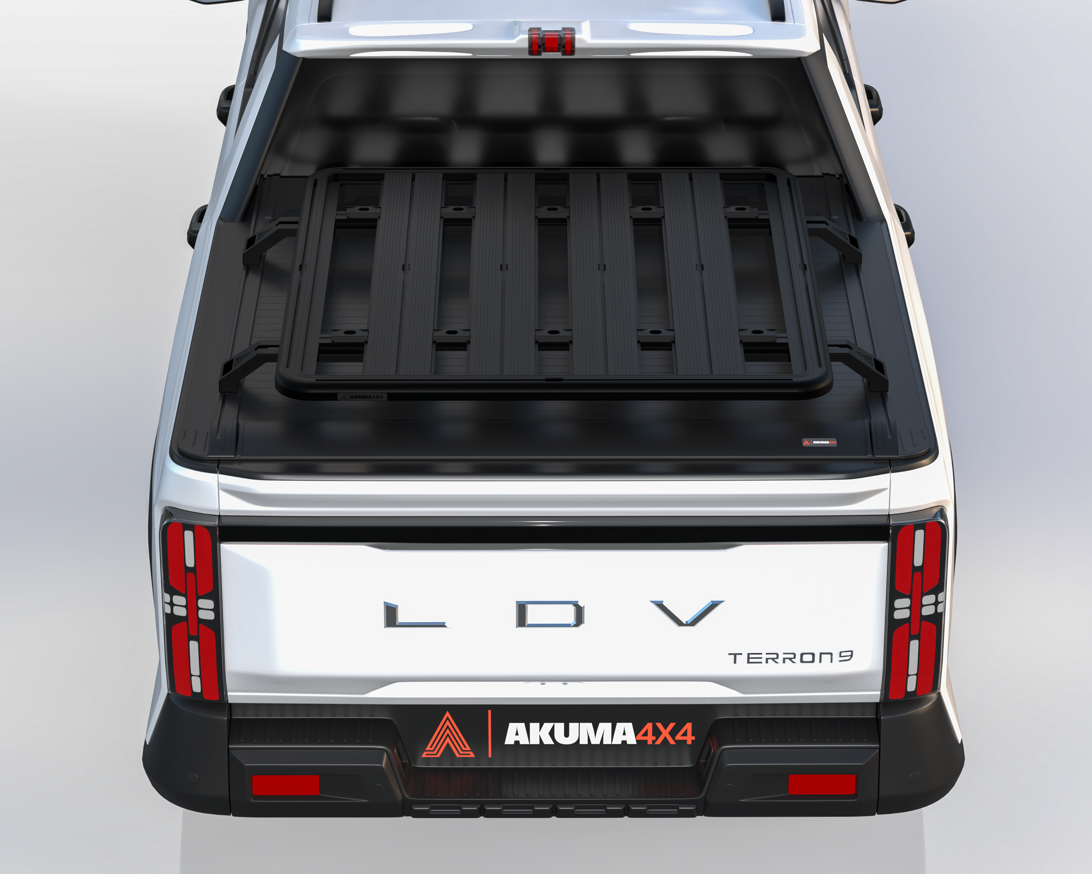 Rear view of the Akuma 4x4 Tub Rack Platform mounted to a LDV Terron 9