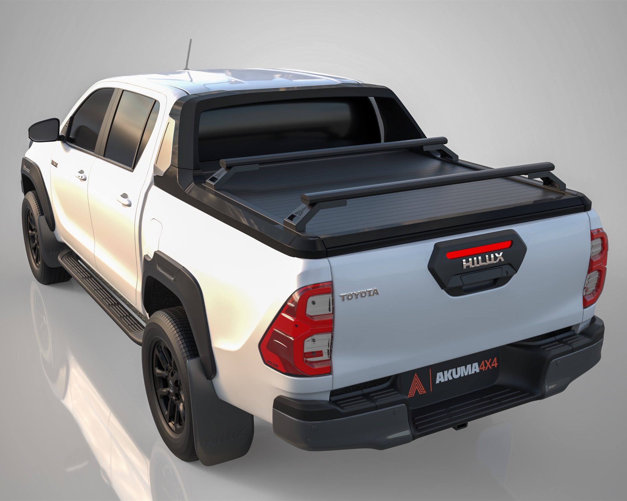 Roller mounted Akuma Cross Bars fitted to a Toyota Hilux Rogue